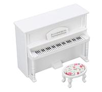 TOPINCN 1:12 Doll House White Wood Miniature Piano with Music Stool for Dollhouse Decoration and Role -playing Games, Birch Material Bedroom, Study, Studies