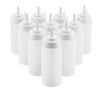 TOPINCN 10pcs 460ml Squeeze Bottles with Drip Plastic Squirt Condiment Bottles with Twist On Lids Ideal Dispenser Garnish Bottles for Pancakes Oil Lcing Liquids (White)