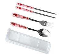 TOPINCN 3 Piece Tableware Utensils Set Stainless Steel Spoon Fork Chopsticks with Pink Strawberry Pattern Rounded Edges for Home Outdoor Travel Picnic