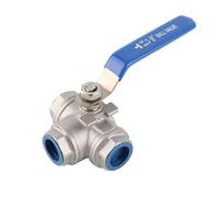 TOPINCN 3-Way Ball Valve Stainless Steel Sus304 Pipe Three-Way T-Type Valve Female Thread 3/4" Dn20 with Vinyl Locking Handle