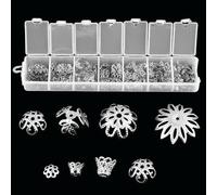 TOPINCN 300Pcs Flower Shaped Spacer Cap Metal Accessories - Jewelry Findings for Necklace Bracelet Earring Making (Silver)