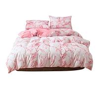 TOPINCN 3Pcs/Set Bedding Set, Bedding Sheet Polyester Fiber Marble Pattern Pillowcase and Quilt Cover Comfortable Bed Set Eu-Double Size(Pink)