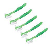 TOPINCN 5pcs Denture Brushes Set Professional Cleaning Brushes for False Teeth with Ergonomic Handle for Seniors (Green)