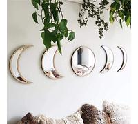 TOPINCN 5Pcs Moon Phase Mirror Set, Acrylic Wall Decorative Mirror Wooden Frame Moon Phase Mirror Home Decor Wall Hanging Mirror for Home Living Room Bedroom Decor (wood color)