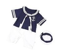 TOPINCN Baby Sailor Jumpsuit Marine Outfit with Hat, Baby Boy Rompers Cute and Charming Short Sleeve Cotton Onesie, Romper Outfit Suitable for Everyday Activities (Navy Blue 90)
