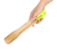 TOPINCN BBQ Clip Buffet Food Tongs Wooden Salad Bread Steak Clamp with Silicone Head Kitchen Cooking Serving Tool (Green)