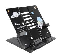TOPINCN Book Holder, Metal Book Stand with Non Slip Feet, Reading Rest Holder for Books Tablets Phones Reading Watching Videos Typing Painting Office Home (Astronaut Pattern Black)