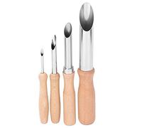 TOPINCN Clay Hole Cutters, 4 Pcs Wood Handle Stainless Steel Semi Round Punching Shaping Pottery Clay Hole Cutter Tool for Pottery Ceramics Sculpting