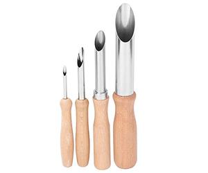 TOPINCN Clay Hole Cutters, 4 Pcs Wood Handle Stainless Steel Semi Round Punching Shaping Pottery Clay Hole Cutter Tool for Pottery Ceramics Sculpting