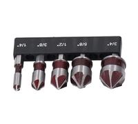 TOPINCN Countersink Drill Bit Set 5 Flute for Chamfer Woodworking 1/4in Hex Shank Power Drill Parts Accessories