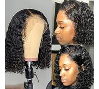 TOPINCN Deep Wave Brazilian Hair Wavy Wigs for Women, Glueless Curly Bob Wig with Rose Net, Adjustable Size for Daily Use