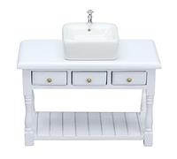 TOPINCN Doll House Bathroom Set, Miniature White Wash Basin Table with Ceramic Faucet, Bathroom Accessories for 1:12 Doll House