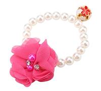 TOPINCN Elastic Collar with Collar of Pearl Flowers Adjustable with Bell, Durable Puppy Accessory for Owners of Small Dogs and Cats (Rose Red)