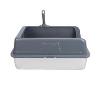 TOPINCN Extra Large Cat Litter Box, Stainless Steel High Sided Litter Box with Top Entry Open Top Low Entry Pan Include Scoop Easy Cleaning Kitty Cat (Deep Gray)