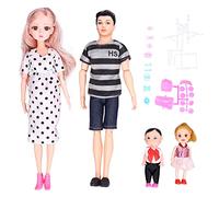 TOPINCN Family Doll Set, Lovely Vivid Dad Pregnant Mom Son Daughter Baby Doll with Movable Joints and Accessories for Role Play Game Home Party