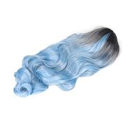 TOPINCN Gradient Blue Long Wavy Curly Synthetic Wig for Daily Life Cosplay Halloween, Adjustable Heat Resistant Wig for Women