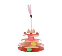 TOPINCN Interactive Cat Track Roller Toy with 4 Layers and Feather Stick Fun for Cats and Kittens Durable PP Material (Pink)