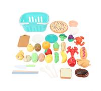 TOPINCN Kitchen Food Educational Playset Plastic Cutting Toy for Kids with Fruit Vegetable Pretend Play Basket 24.5x15x12cm for Family Role Playing Games