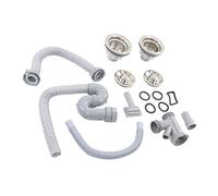 TOPINCN Kitchen Sink Drainer Pipe Set Stainless Steel ABS Fast Drainage Easy Installation for Kitchen Washstand, Double Drains Pipe Set