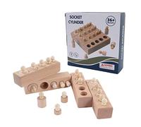 TOPINCN Knobbed Cylinder Socket Set, Wooden Cylinders Ladder Blocks with Knobbed Visual Sensory, Educational Tools for Hand Eye Coordination and Cognitive Development