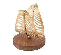 TOPINCN Leaf Design Wrought Iron Standing Napkin Holder Napkin Dispenser Tabletop Organizer with Wooden Base for Kitchen Restaurant Coffee Shop