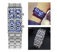TOPINCN LED Electronic Wristwatch for Couples Stylish Steel Bracelet Approx. 21cm Adjustable Blue Red Light (Silver Ribbon Blu-ray)