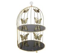 TOPINCN Multi Purpose Makeup Organizer, Golden Jewelry Holder, Bird Cage Shape Desktop Cosmetic Rack, Double Tier Cupcakes Display Stand for Home, Bedroom, Wedding Party