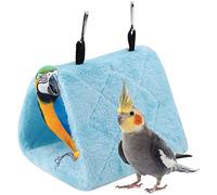 TOPINCN Peony Parrot Hammock Bird Nest Warm Soft Plush Hammock Hanging Cage Tent for Birds Parrot Winter Warm Bed Pet Toy Pouch Cotton Bed (M-Blue)