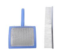 TOPINCN Pet Grooming Brush, Dog Deshedding Brush, Slicker Rake Comb 45 Degree Tilt Angle Ergonomic Handle Design for Long Hair Dogs Poodles Bichons Labradoodles Daily Hair Removal (Blue)