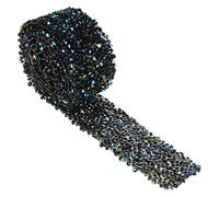 TOPINCN Rhinestone Ribbon Sparkling Crystal Mesh Wrap Roll for Wedding Birthday Decoration Blue with Black for Party Supplies 1 Yard Length 3cm Width (Black+Blue AB Color)