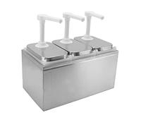 TOPINCN Sauce Dispenser, Stainless Steel Plastic Kichen Condiment Pump Station Sauce Dispenser, Home Syrup Edible Oil Pump Dispenser (2L Triple Pump)