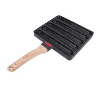 TOPINCN Sausage Grill Pan, Anti Stick Aluminum Alloy Skillet with Hanging Hole for Easy Storage and Anti Scald Wooden Handle, for Charcoal Grills and Stovetops