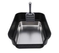 TOPINCN Stainless Steel Cat Litter Box, Open Top High Sided Entry Litter Pan Box, Large Size Potty for Indoor Big Cats & Kitty, Scoop Included (Dark)
