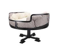 TOPINCN Stainless Steel Desktop Cat Bed Circular Cat Desk Bed with Damp Proof Fabric Mat for Small Dogs Cats All Seasons