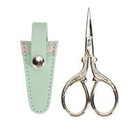 TOPINCN Stainless Steel Sewing Scissors, Embroidery and Crafting Scissors with Leather Cover,Stainless Steel Stork Shaped Scissors for Needlework and Crafts (Green Plaid Cover and Gold
