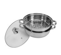 TOPINCN Stainless Steel Steaming Pot, 2 Tier Stack and Steam Pot Set with Vented Glass Lid, Sturdy Double Handle, Even Heat Distribution, Non Stick Design, Induction Compatible, for