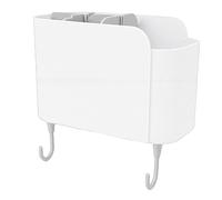 TOPINCN Wall Mounted Utensil Organizer Food Grade PP Storage Rack with Detachable Dividers 2 Hooks Multi Purpose Organizer for Kitchen Bathroom (Cream White L)