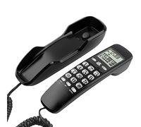 TOPINCN Wired Mini Wall LCD Display Landline Phone with Dual Caller ID System, Incoming Memories, Call Back Function for Home and Office, Black (Black)