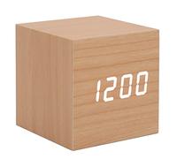 TOPINCN Wooden Alarm Clock LED Display Portable Smart Wood Clock for Home Office, Multifunctional Mini Alarm 3 Brightness Levels, Log White Color