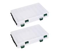 TOPIND Double Sided Fishing Lures Box Transparent Plastic Bait Hooks Boxes Terminal Tackle Bits Clear Storage Box Organizer Case 14 Compartments with Drain Hole Fishing Accessories
