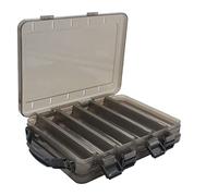 TOPIND Double Sided Fishing Lures Box Transparent Visible Plastic Bait Hooks Boxes Terminal Tackle Bits Clear Storage Organizer Case 14 Compartments with Drain Hole Accessories, Grey(1pcs)