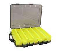TOPIND Double Sided Fishing Lures Box Transparent Visible Plastic Bait Hooks Boxes Terminal Tackle Bits Clear Storage Organizer Case 14 Compartments Drain Hole Accessories, Yellow(1pcs)