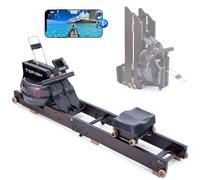 TOPIOM Foldable Water Rowing Machine for Home Use, Wooden Folding Rower Machines with Dedicated Monitor & Bluetooth App, Upgraded Detachable Handle, Adjustable Tablet Holder, 400LBS Weight Capacity