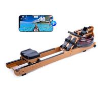 TOPIOM Water Rowing Machine for Home Use, Solid Wood Rower Machine with Upgraded Handle and Adjustable Footpad, TM3 Dedicated Monitor & Bluetooth Connection (Oak Pro)