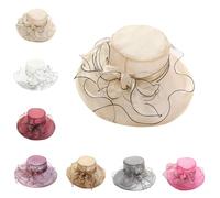 TOPJIAO Flower Headband Fascinator Wedding Headwear,Cocktail Party Accessories Lining Removable Flower Fedora Bucket Vintage Hat for Wedding Holiday Headdress Headpieces Bride Hair Accessories Beige