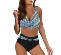 TOPJIAO Women 2 Piece Swimsuits,push up String Bikini Triangle Halter Sets Bikini Top & Flattering High Waisted Bottoms Hot Diamonds Gather Style Tummy Control Plus Size For Beach,Sunbathing UK Women