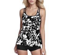 TOPJIAO Women Swimwear Gradient Color Tankini,Print Swimsuits forWomen 2 Piece U Neck Ruched Bathing Suits Tops with Boyshorts Strap Tankini Sets Tummy Control Dress Swimsuits 2 Piece Swimsuits Black