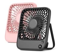 TOPK 2 Pack 5000mAh Portable Desk Fan Rechargeable, Ultra-thin Strong Wind Digital Display 4 Speeds Adjustable Small Silent Battery Powered Personal Fan for Bedroom,Office,Travel,Library,Outdoor