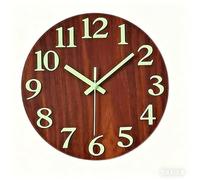 Topkey 12 Inch Luminous Wall Clock Silent Wooden Design Night Lights Round Wall Clock for Living Room and Bedroom (Battery Not Included) - Brown (3D-Brown)