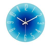 Topkey 12 Inch Silent Glass Wall Clock Easy Readable Big Numbers Non Ticking Round Stylish Gradient Modern Decorative Clock for Home Bedroom Living Room Dining Room Kitchen and Office -Blue